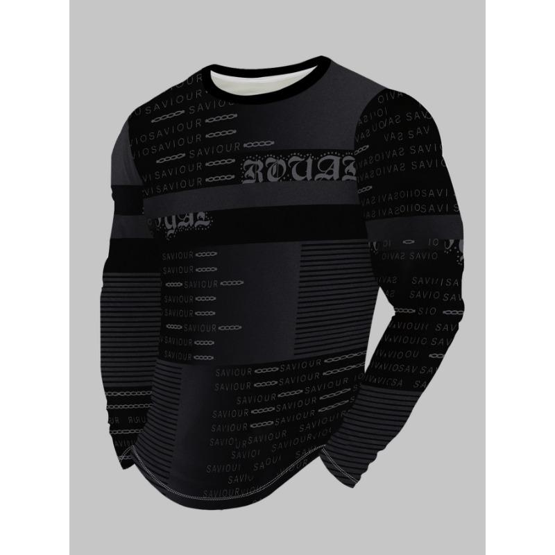 Casual Long-Sleeve T-Shirt for Men Featuring a Round Neck And Trendy Letter Design, Perfect As a Versatile Base Layer