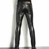 European & American Men's Solid Color Stretch PU Leather Motorcycle Pants