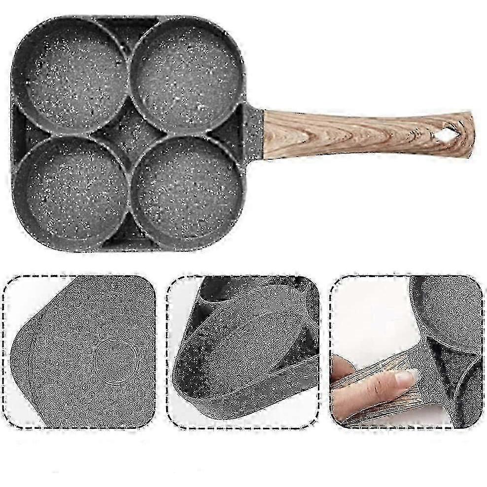 4 hole nonstick wooden handle omelette skillet omelette hash browns burger skillet