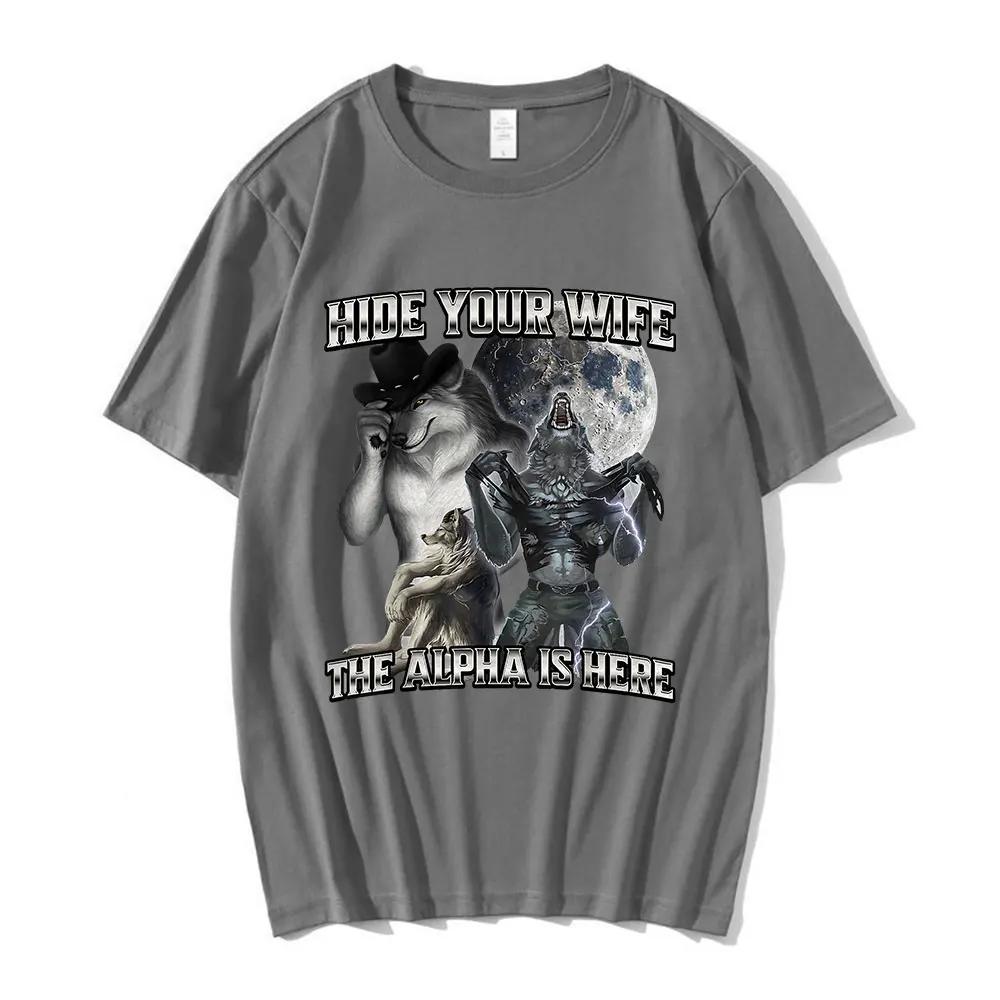 Fun Meme Wolf T-shirt for Men and Women, Hip-hop Fashion T-shirt, 100% Pure Cotton Casual T-shirt