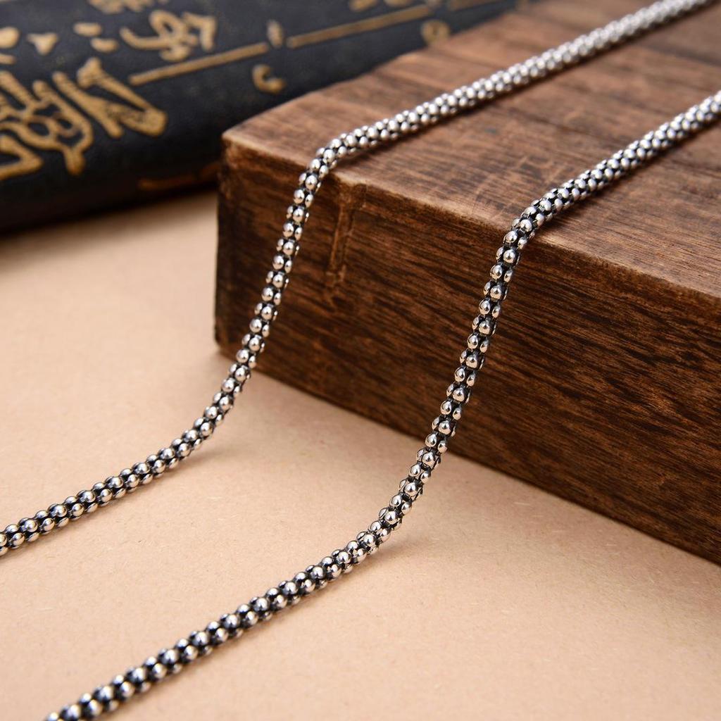 Vintage S925 Sterling Silver Oxidized Popcorn Chain Necklace for Men & Women