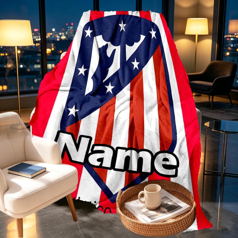 Custom Name Personalized Atletico Madrid Print Blankets, Home Decor, Bedroom, Sofa, Camping, Couch, Gifts for Birthday Christmas