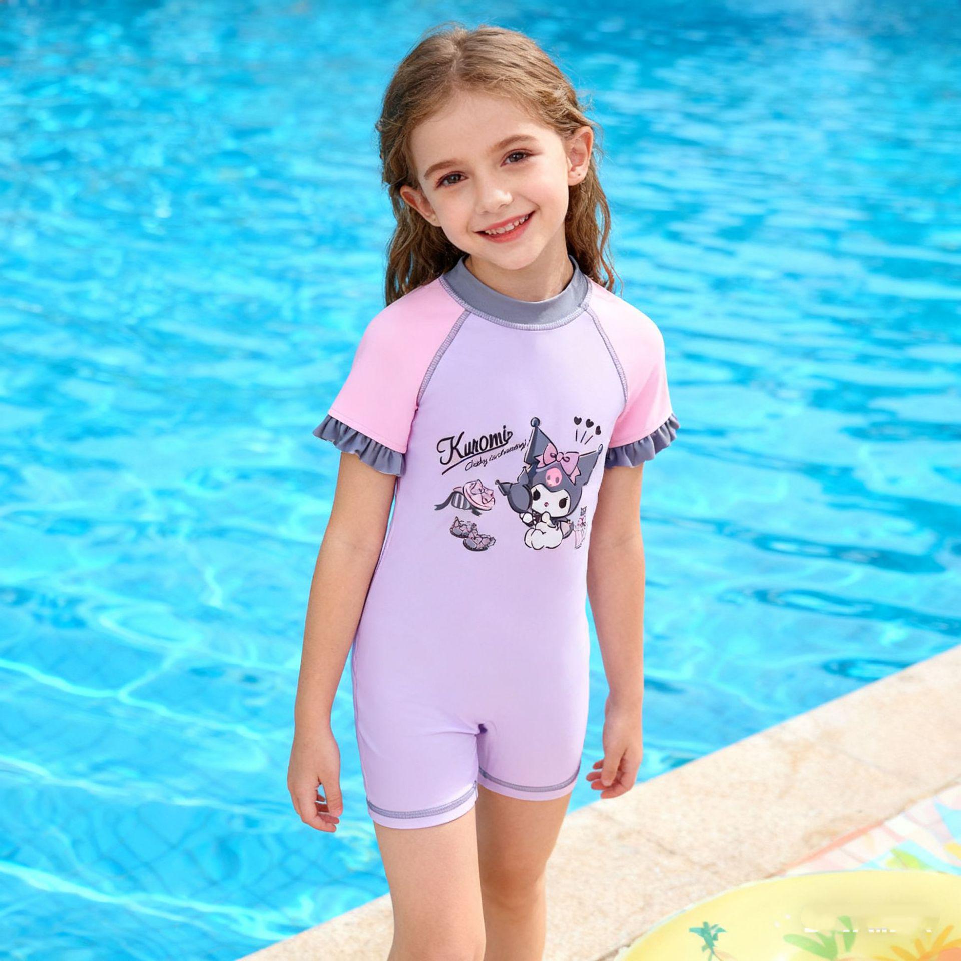 

Kuromi Girls Quick-Dry Sun Protection Swimsuit - Two-Piece Short-Sleeve Set for Kids 120 фиолетовый