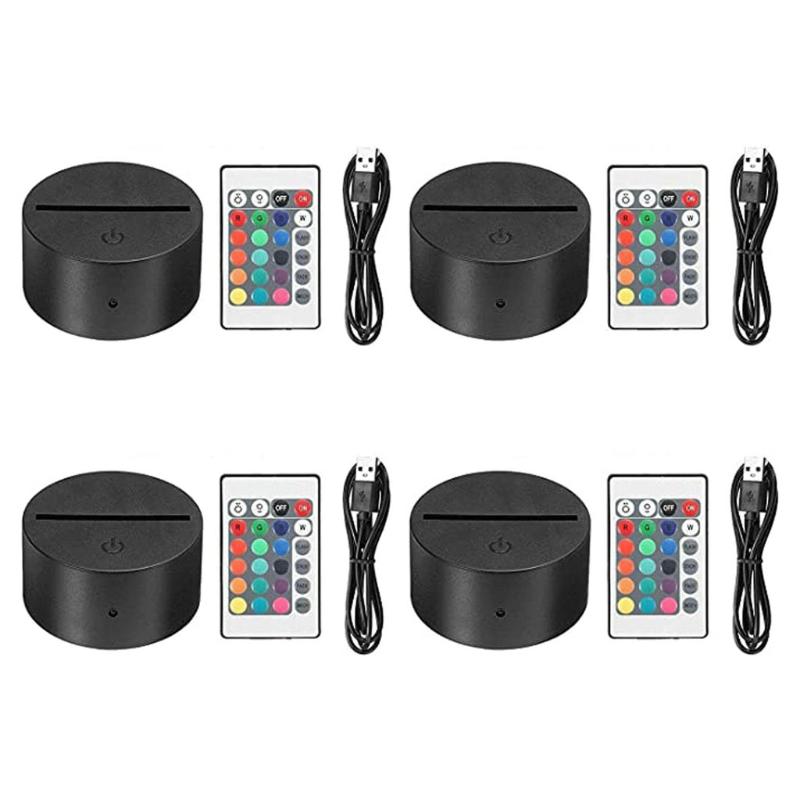 4Pc Night LED Light Lamp Base Remote Control USB Cable Adjustable 7 Colors Decorative Lights for Room Restaurant Officce