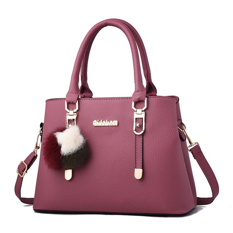 Handbag Plush Pendant Solid Color Simple Large Bag Single Shoulder Oblique Span Bag Women's Bag