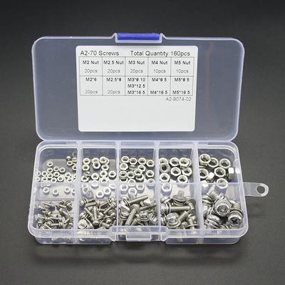 160 Pcs/set 304 Stainless Steel Screws Cross Head Screws Bolts Nuts Kit Assortment M2 M2.5 M3 M4 M5