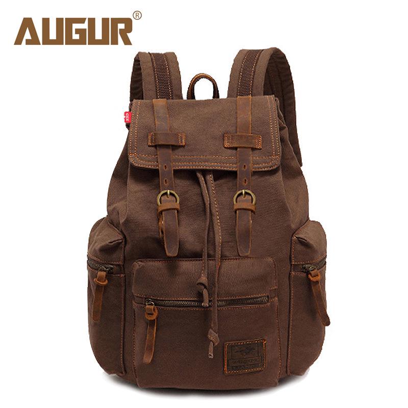 AUGUR Vintage Canvas Backpack for Men – Dual-Shoulder Laptop & School Bag
