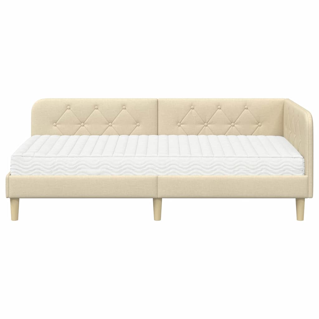 Corner Bed Frame Cream 90 X 190 Cm Fabric