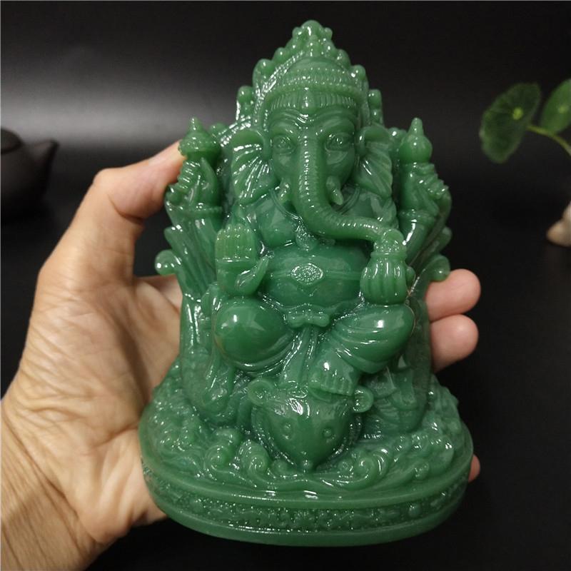 Ganesha Buddha Statue Elephant Hindu God Sculptures Figurines Resin Craft Man-made Jade Stone Ornaments Home Garden Decoration