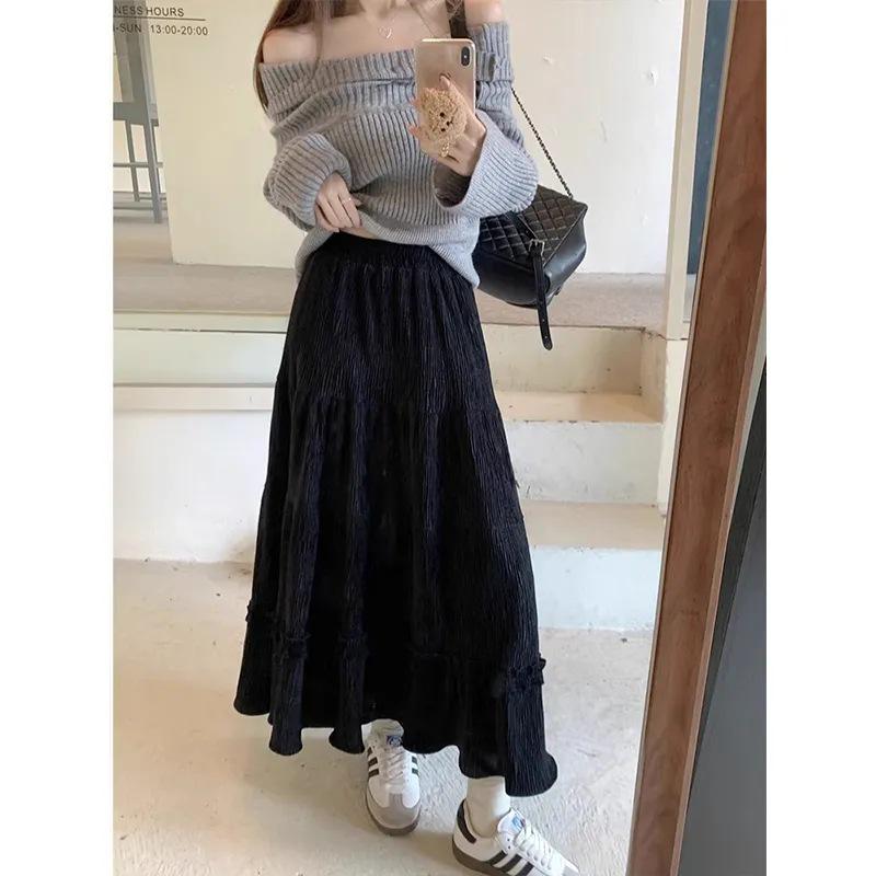 Corduroy Girly Style Long Slimming Cake Skirt - Autumn/Winter Collection