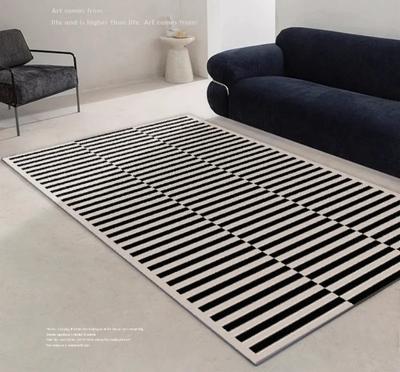 Tappeto Moderno a Strisce Bianche e Nere Decorazione Minimalista Camera da Letto Comodino Tappeto a Pelo Corto in Velluto Soggiorno Guardaroba Tappetini Antiscivolo per Pavimento