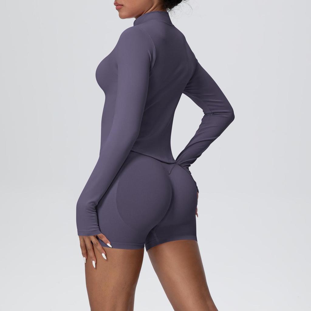 Women's European & American Sports Casual Three-Piece Set: Knitted Long Sleeve Zipper Jacket, Sports Vest, & Shorts Fitness Wear.