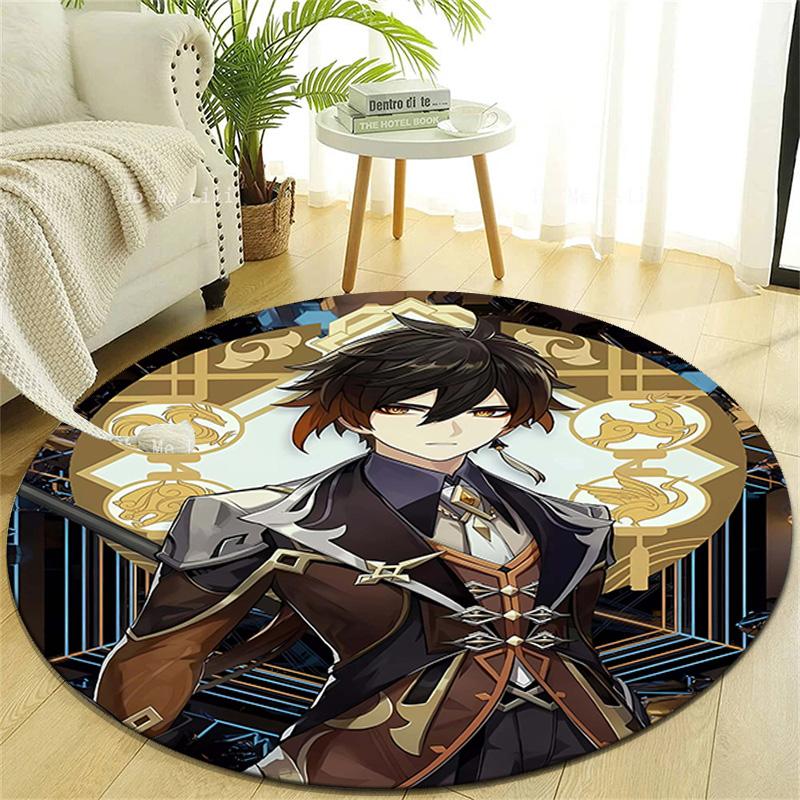 1pc Genshin Impact2 Design Printed Area Round Carpet for Bedroom Living Room Home Decor Rugs Mat Non Slip Mat Rug for Bedside