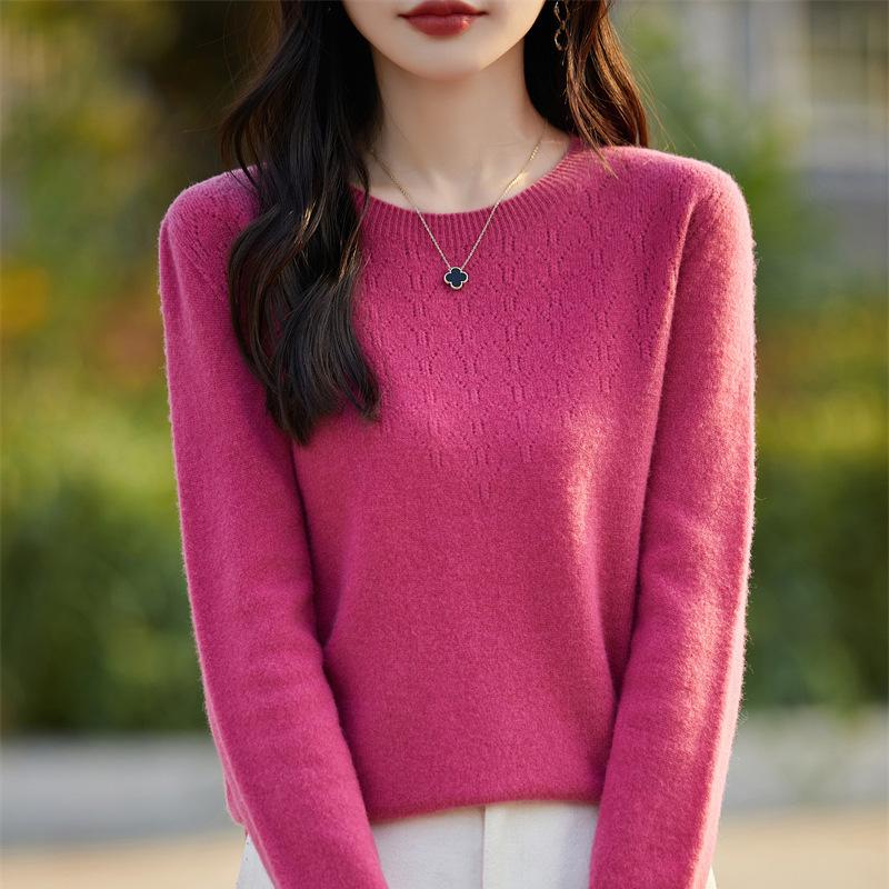 Novo Estilo Outono e Inverno Pulôver Feminino Gola Redonda, Manga Comprida, Suéter Básico Tricotado Solto