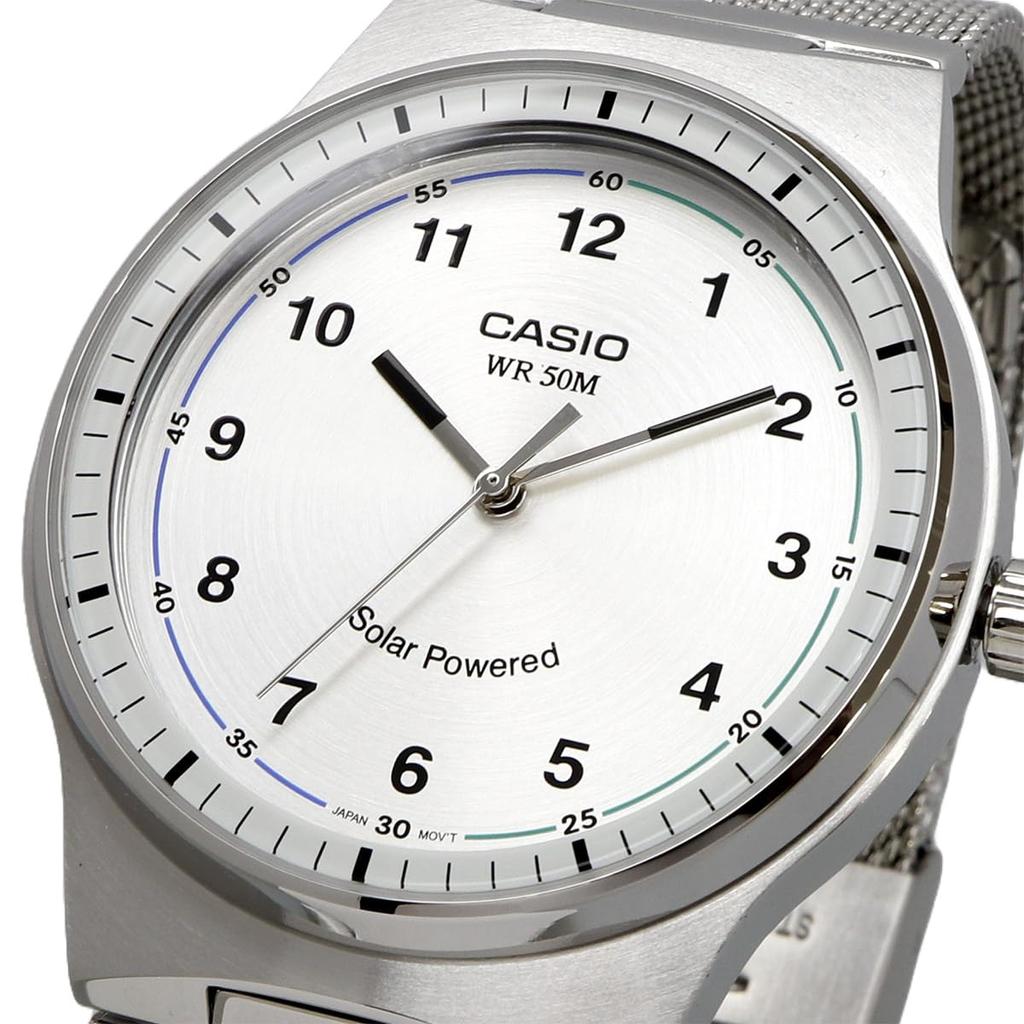 Casio CASIO Standard Solar Analog 5 ATM Water Resistant Watch MTP-RS105M-7BV Men's Silver Mesh Metal Band Overseas Model [Item]