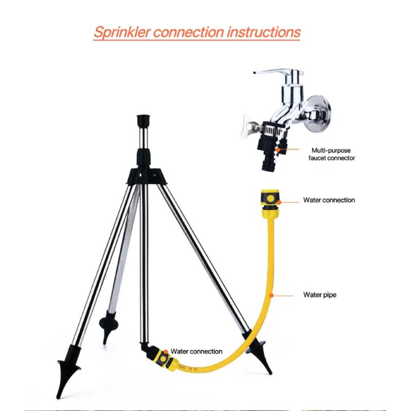 360-Degree Garden Automatic Rotating Sprinkler Stainless Steel Tripod Set Irrigation Stand Water Jet Garden Lawn Sprinkler Tool