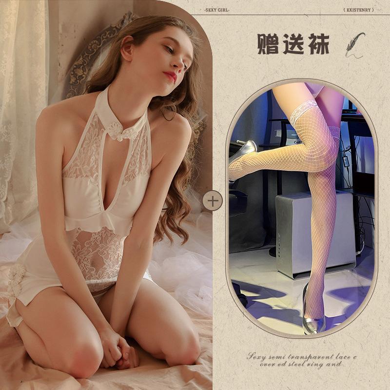 Sex Underwear Sexy Lace Hollow Side Split Cheongsam Uniform Seduction Perspective Suit Passion Clothes