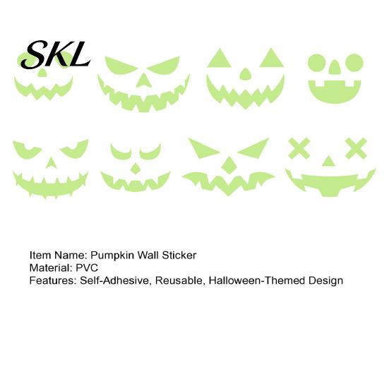 Glow in Dark Spooky Decor 2Pcs Halloween Glow-in-the-Dark Wall Stickers, Pumpkin & Ghost Face Decals for Indoor Ceiling Door Decor, Fluorescent