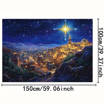2D Christmas Star of Bethlehem Backdrop City Lights & Night Sky Photography Background