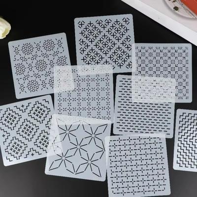 9/32Pcs Reusable Sashiko Embroidery Template Handmade Geometric Patchwork Stencil Translucent PET Stencil
