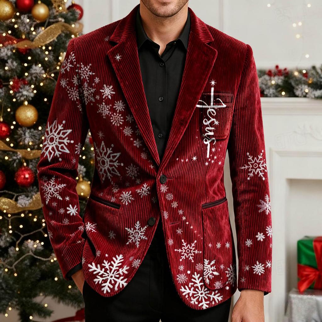 Men's Printing Corduroy Warm Pocket Suit Jacket Cardigan Men's Casual Suit