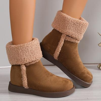 Fashion Rimocy Women's Winter Plush Warm Snow Boots Solid Color Slip On Flat Ankle Boots Woman Faux Suede Comfortable Cotton Shoes 2024