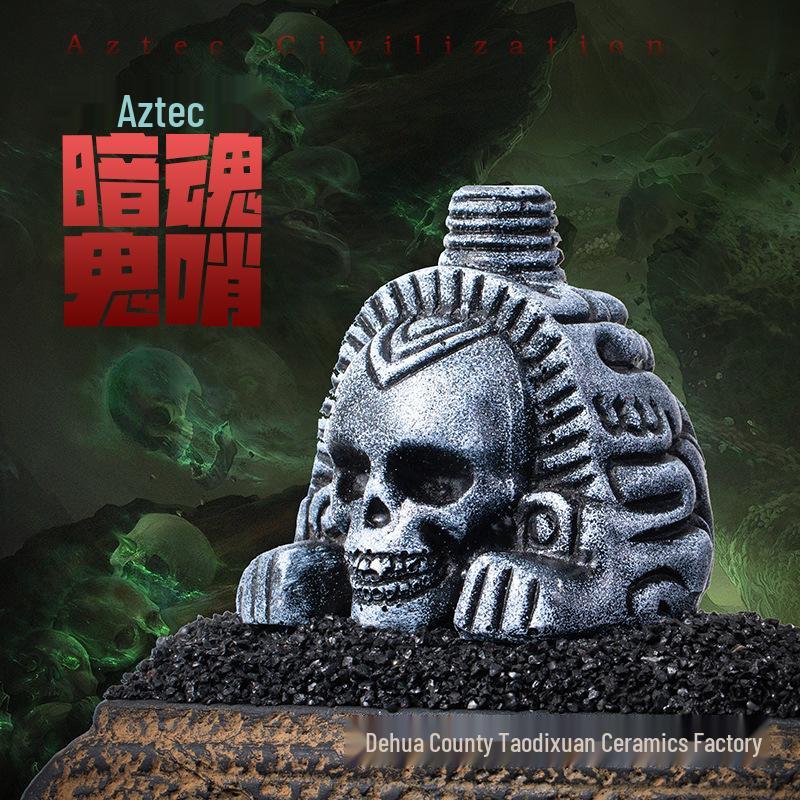 Fischietto Azteco della Morte Faccia di Leone - Collezione Artigianato Antico