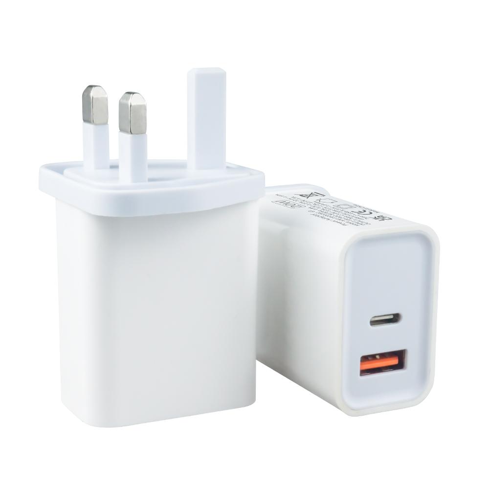 PD 20W QC3.0 A+C UK Plug Type C Dual Ports Chargers Adapters Fast Charging Travel Wall Charger for IPhone Portable Adapter UKCA