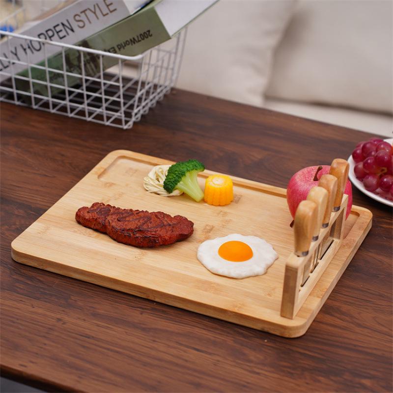 In-Stock Creative Western Cheese Board Set with Bamboo Plate, Knife, Fork & Fruit Tray