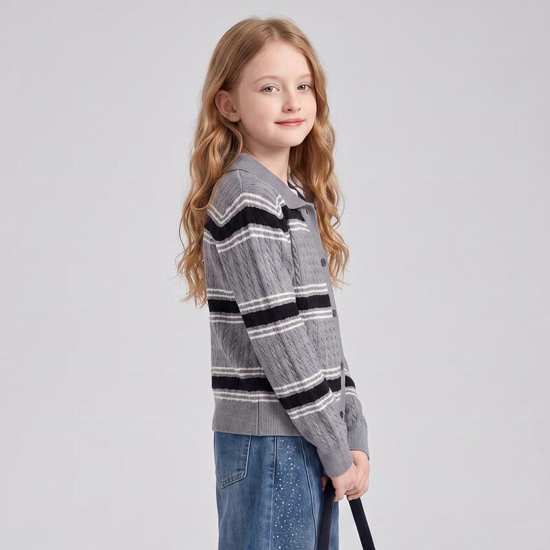 Montagut Girls' Academic Style Striped Knitted Cardigan