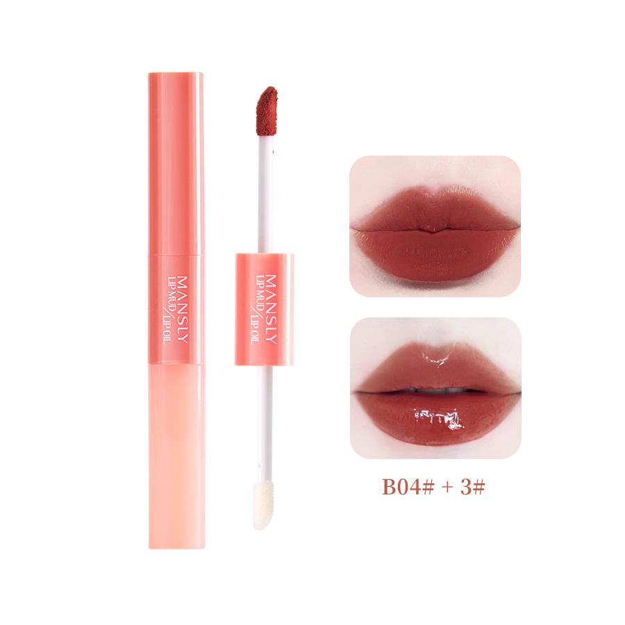 Double Moisturizing Lip Oil with High Pigment Waterproof Lip Mud