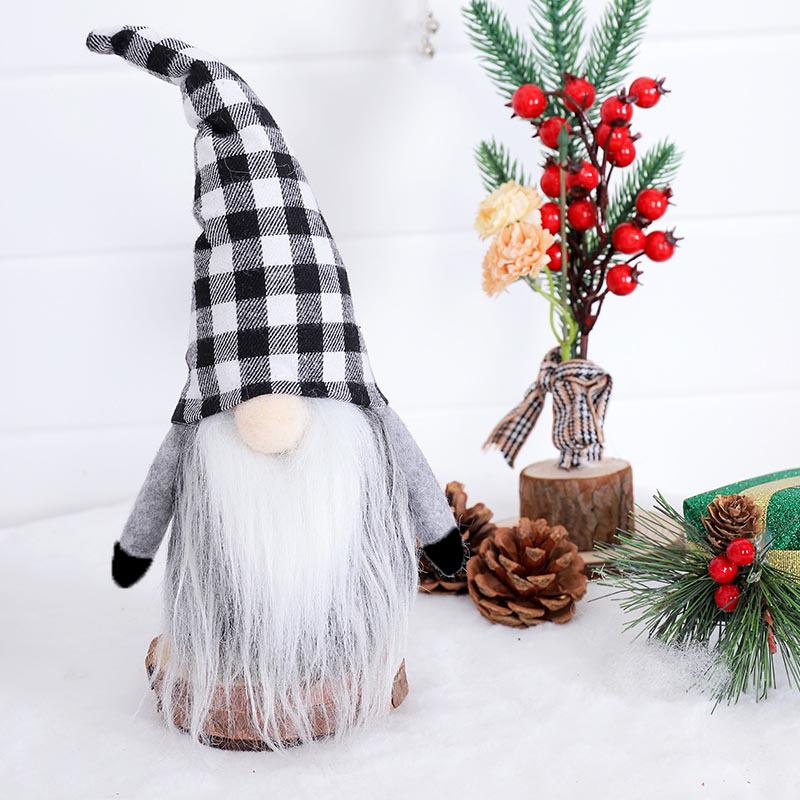 2026 New Plaid Christmas Elf and Santa Claus Figurine Ornaments - Faceless Dolls for Decoration чёрный