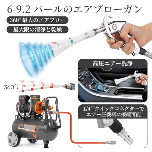 MYPIN Aluminum Car Cleaning Gun with Tapered Nozzles, 6-9.2 Bar, 2 Sets, Powerful Airflow for Cars, Velvet, Furniture, and Carpets, Pressure Air Blowe