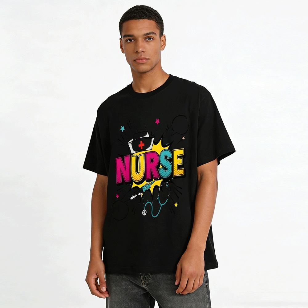 Nurse Themed Graphic Tee Fun Medical Element Casual Top Pure Cotton T-shirt