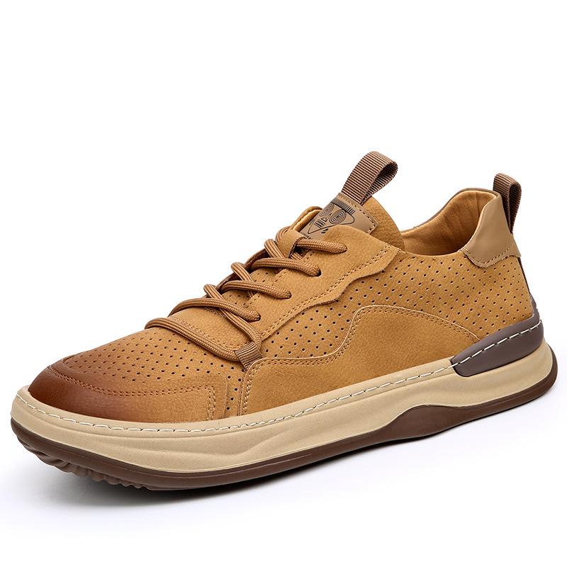 New Leather Men's Shoes Spring Breathable Crooked Clown Shoes Trend Versatile Hollow Casual White Shoes Men's Board Shoes