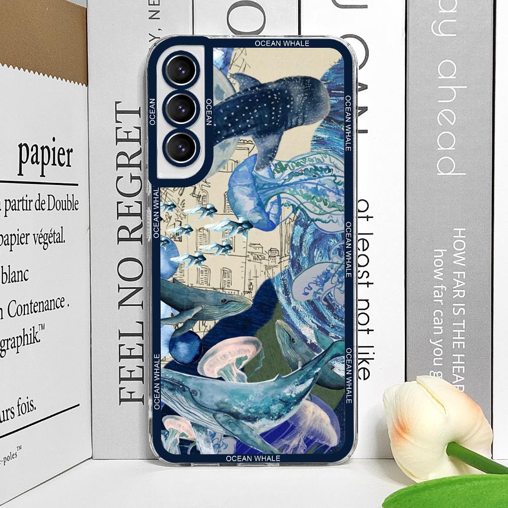 Ocean Whale Shark Swimming Phone Case for Samsung Galaxy S25 S24 S21 FE S22 Plus S23 Ultra 5G Soft Clear Covers Aesthetic Fundas