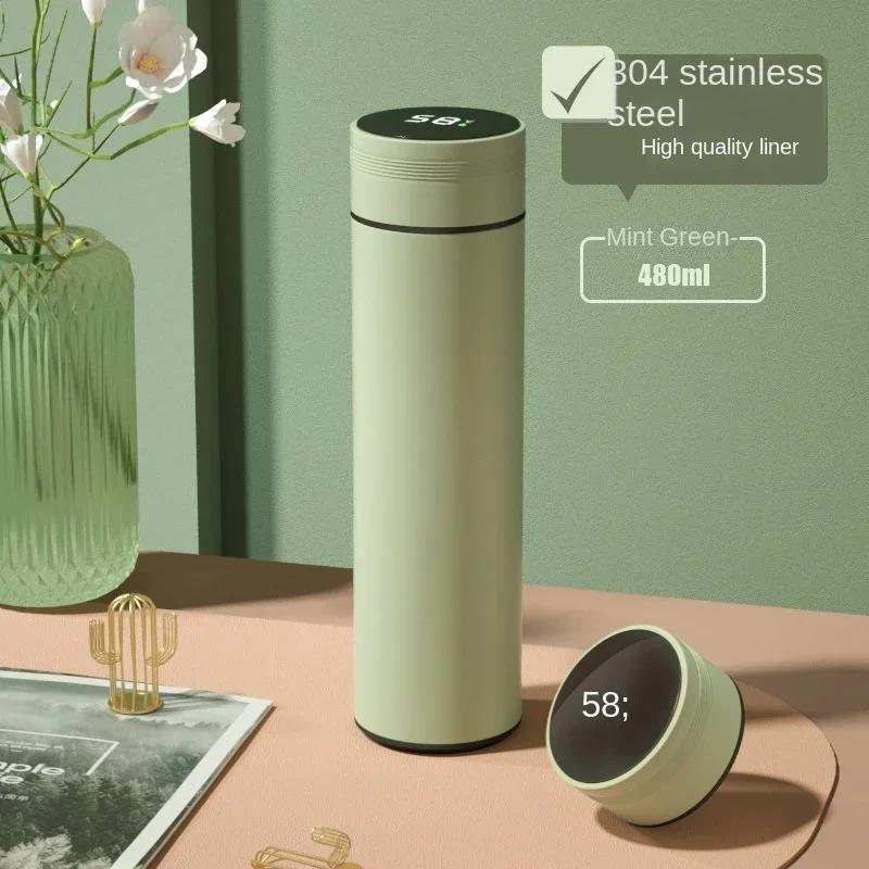 

316 stainless steel smart thermos mug with led temperature display, touch control insulated bottle with tea separation 501-600ml светло-зеленый