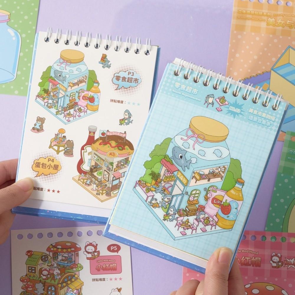 New 3D Miniature Scene Collection 10 Sences Stacking Pasting Cabin Scene DIY Sticker Cartoon Landscape Sticker Book Craft DIY