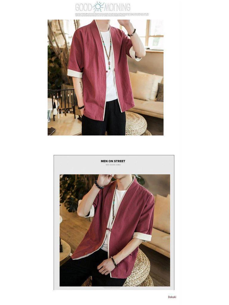 Herren Sommer Leinen Tang Anzug: Retro Chinesisches Kurzarm-T-Shirt mit Froschknöpfen