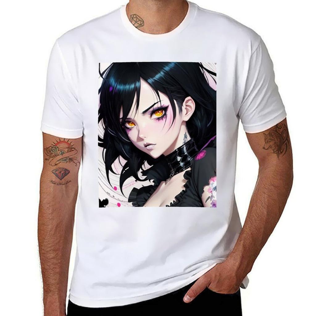 Goth Anime Girl Cute Kawaii Dark Woman Adorable Black Pastel Colors T-shirt T Shirts For Man Cotton T Shirt Personalised T-shirt