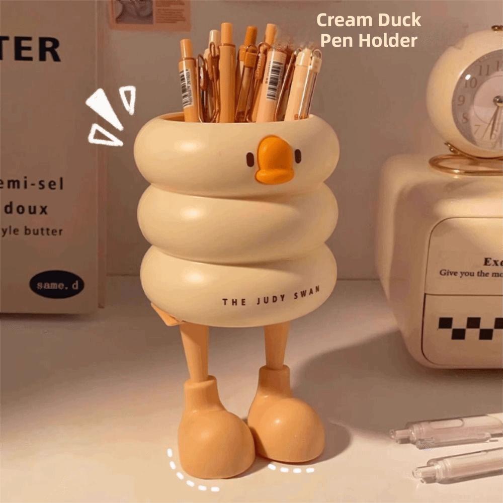 Cartoon Design Duck-Shaped Desk Organizer Ice Cream Theme Storage Bucket Student Use
