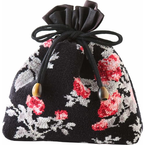 Laura Ashley "Chenille" Drawstring Bag, Roses, Black, Approx. 19 X 3 X 20cm (RUA44572, Bk)