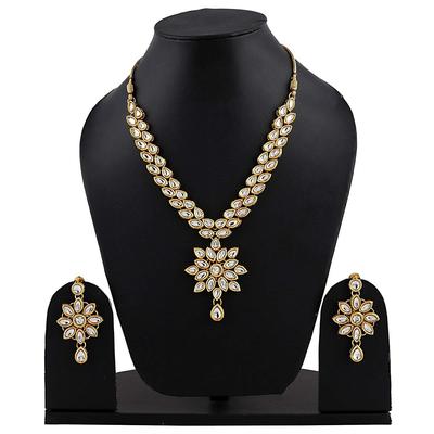 Jewellery Gold Plated Kundan Fancy Party Wear Necklace Traditional Jewellery Set with Earring for Women and Girls