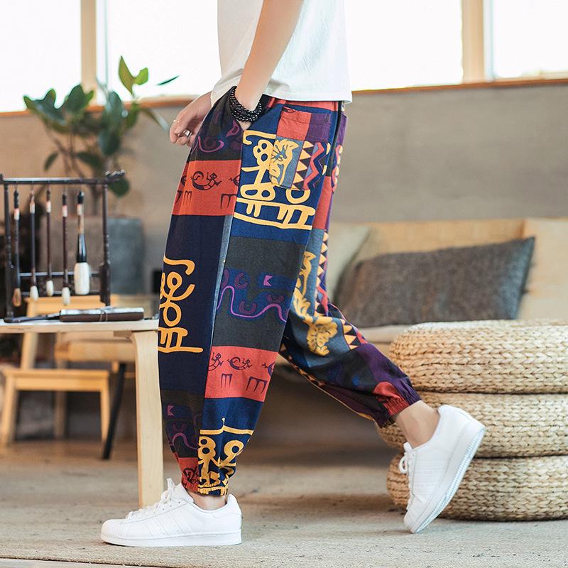 Men's Plus Size Chinese Style Loose Tapered Printed Lantern Pants