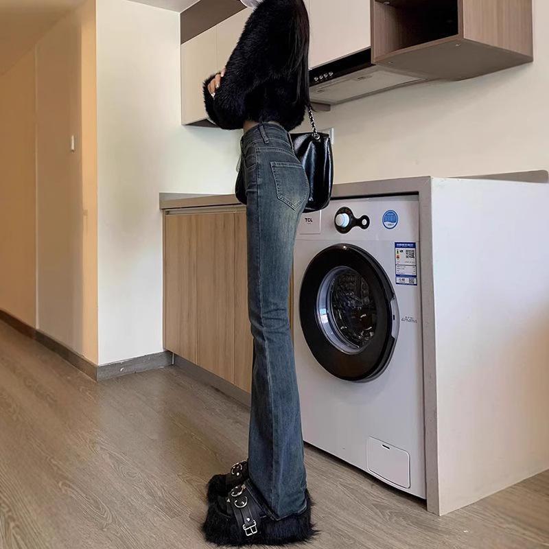 Cement Grey High-Waist Micro-Flare Jeans for Women - Slimming Petite Fit, Spring/Autumn 2025.