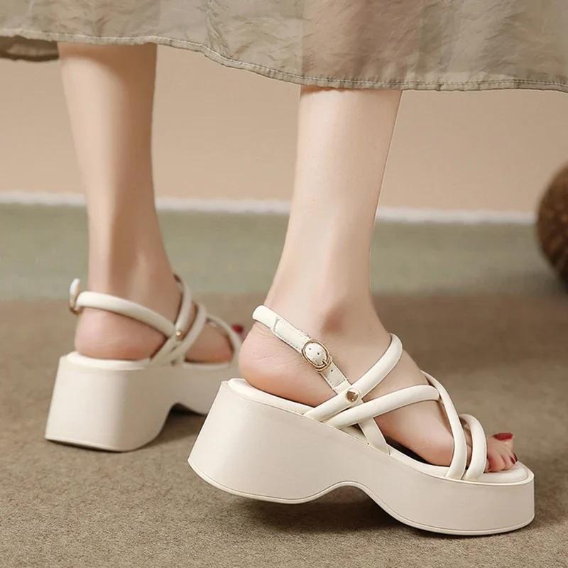 Fashion Women's Summer Chunky Platform Sandals Fashion Cross Strap Gladiator Shoes Woman Thick Bottom Wedge Heel Sandals for Women 2025