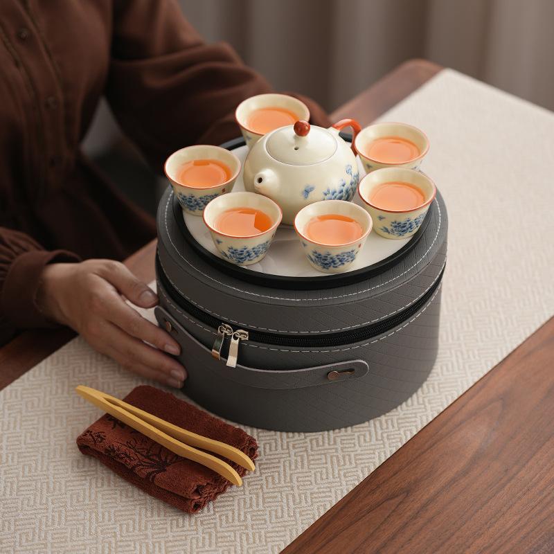 Rich Peony Ru Kiln Tea Set Business Gifts Guochao Travel Camping Business Travel Kuaike Cup Tea Pot