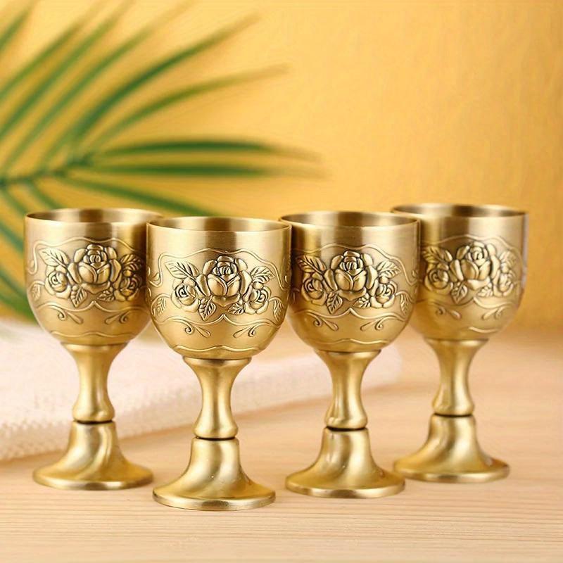 25ml Vintage Goblet Mysterious Chalice Embossed Flower Cup Drinking Cup Metal Goblet Worship Shot Glass Medieval Decoration