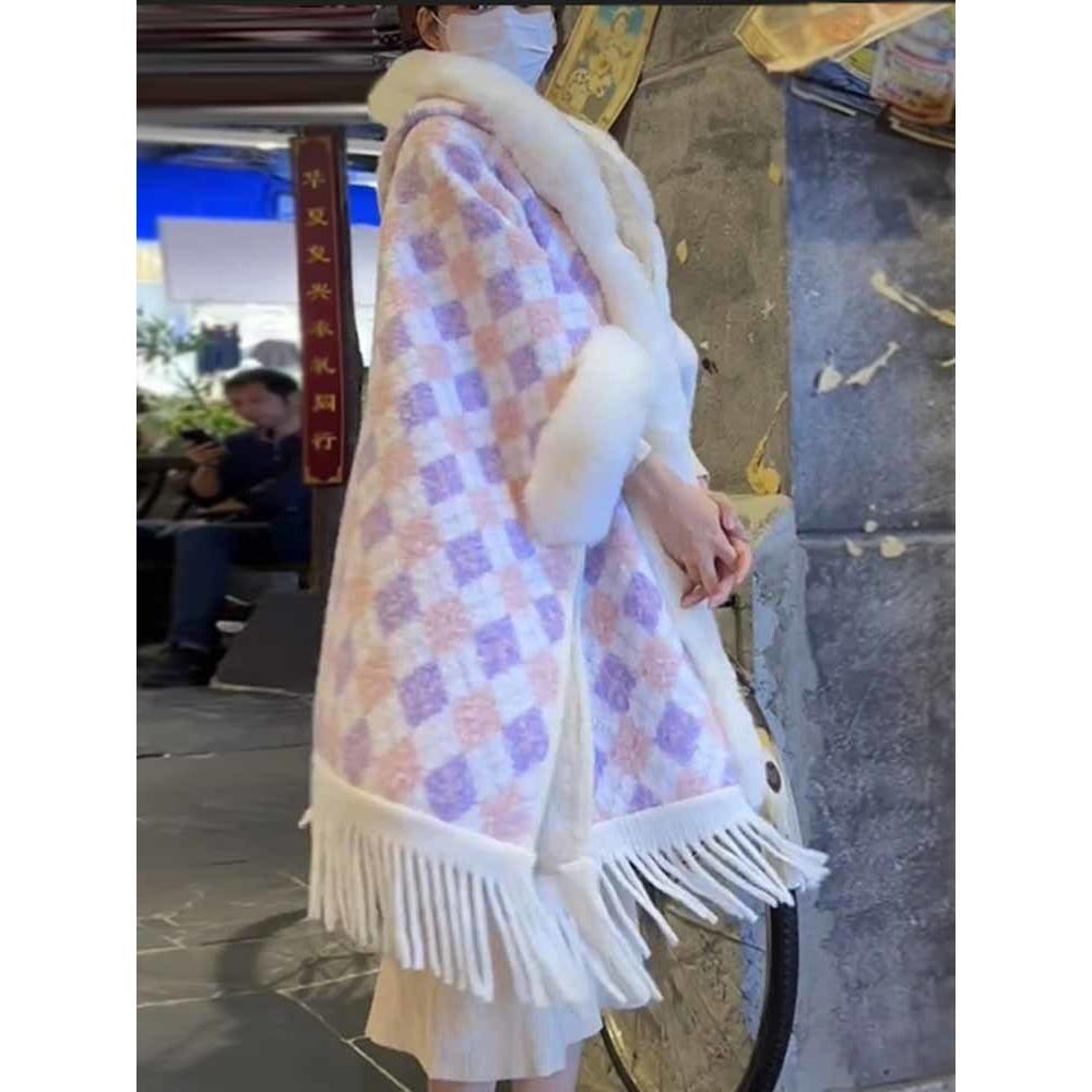 Winter Hooded Cape Poncho - Fleece Lined Extra Thick Mid-length Eco-friendly Outerwear