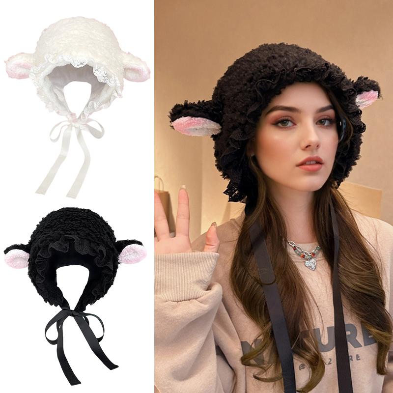 1 szt. Miękki kapelusz z rogami jagnięcymi do fotografii, różne przebrania, wygodny w podróży, uroczy, ciepły, przyjazny dla skóry, codzienny, bawełniany, słodki